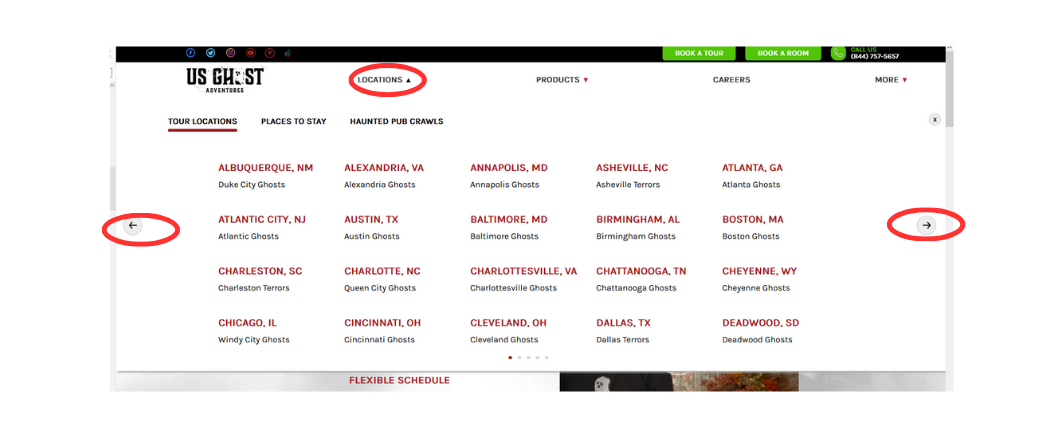 See all locations click LOCATIONS and scroll using the left and right arrows